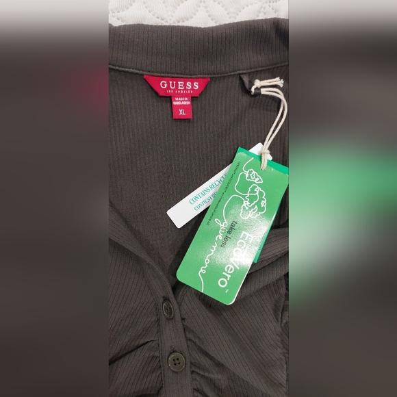 Guess Dark Gray Ruched Button Down Shirt - Picture 5 of 5